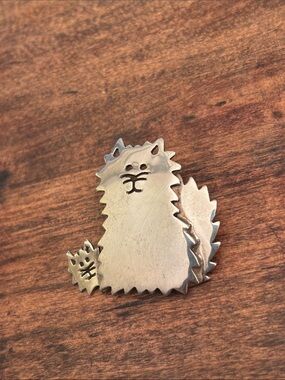 Vintage 925 Sterling Silver Mexico 1.2" Kitty Cat & Kitten Brooch Pin Signed SU